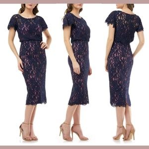 NWT‎ JS Collections [ 8 ] Embroidered Lace Blouson Dress in Navy Rose